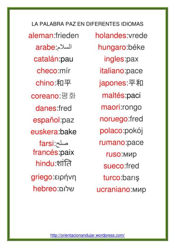 La paz en varios idiomas