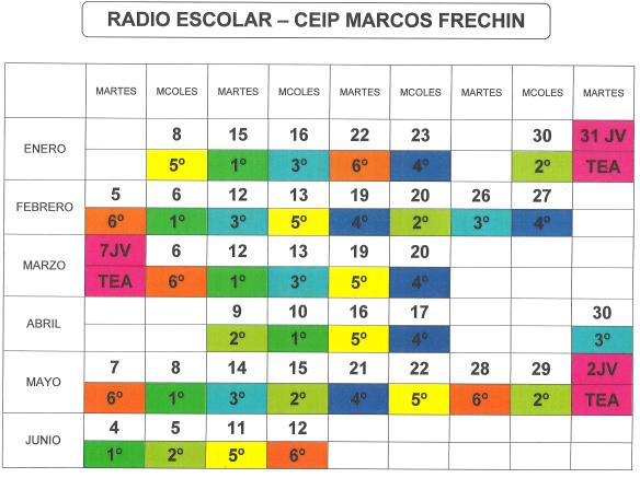 Calendario radio Primaria