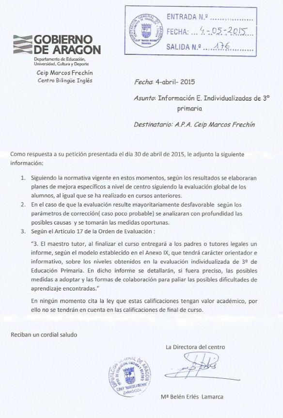 Respueta dirección cole a la reválida de 3º
